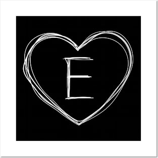 Letter E with heart frame in lineart style Posters and Art